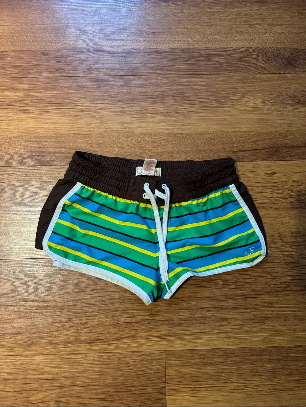 Vintage Striped Green & Blue Women’s Athletic Shorts